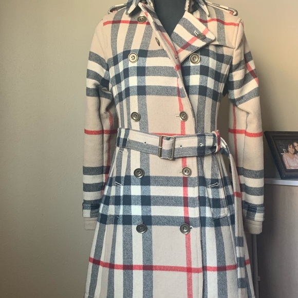 Burberry Check Wool Trench Coat Size XS - Picture 3 of 8